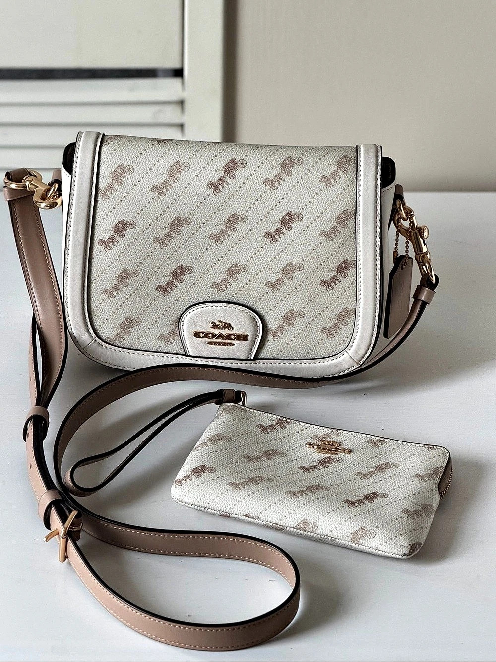 STUNNING COACH BUNDLE: Saddle Bag & Matching Corner-Zip Wristlet